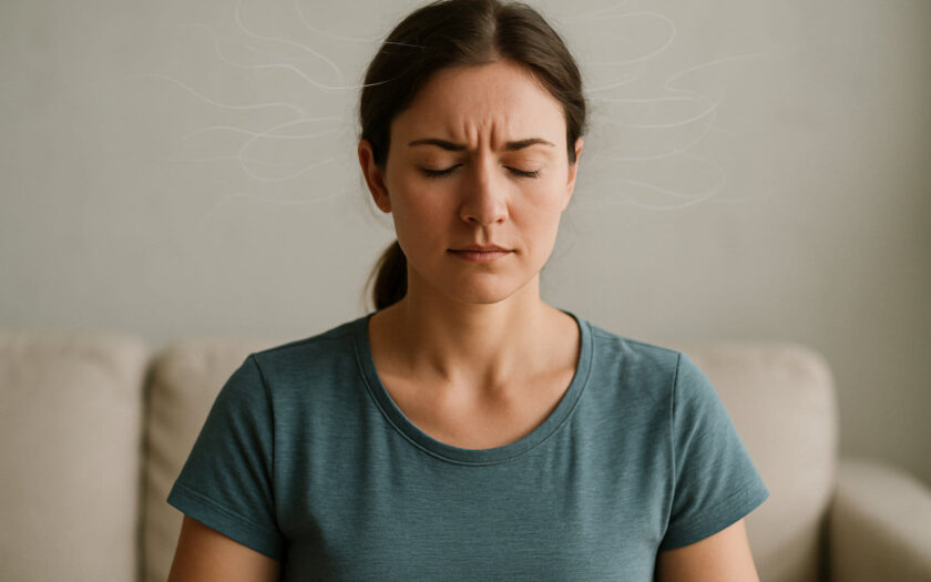 Stress wirkt gleichzeitig auf Körper und Geist – innere Unruhe und körperliche Anspannung dargestellt